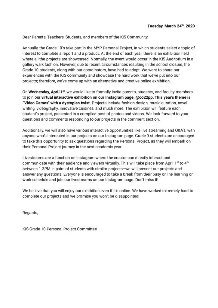 Co'24 Personal Project invitation letter